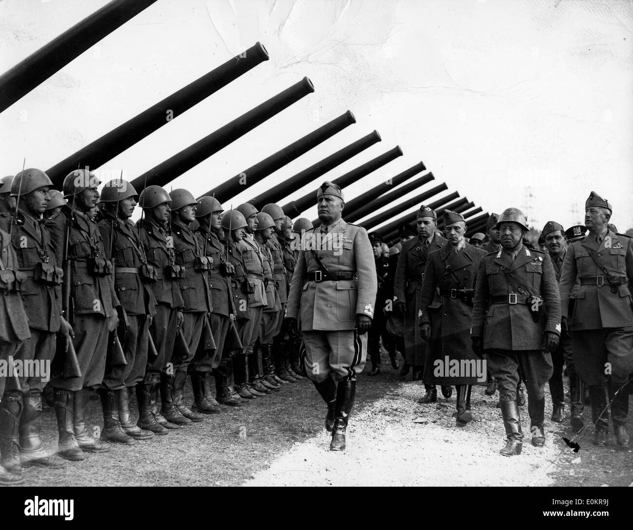 Dictator Benito Mussolini inspecting an Italian Artillery unit Stock Photo