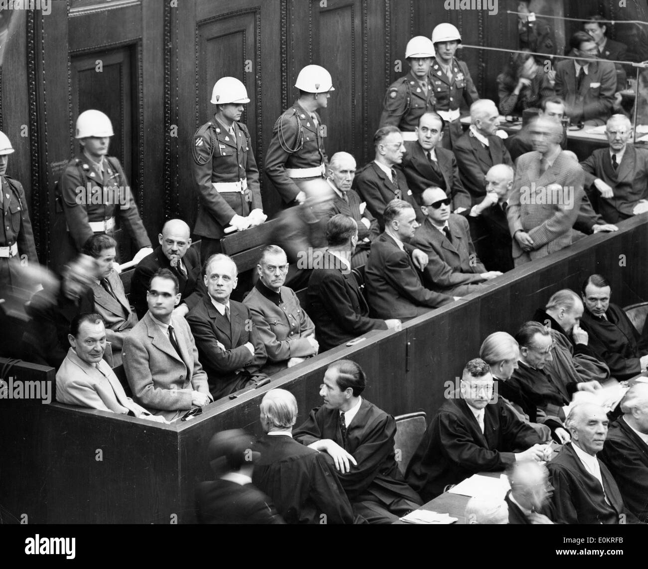 Some of the leading Nazis seen seated in the dock at Nuremberg during the final session of the greatest war trial in history Stock Photo