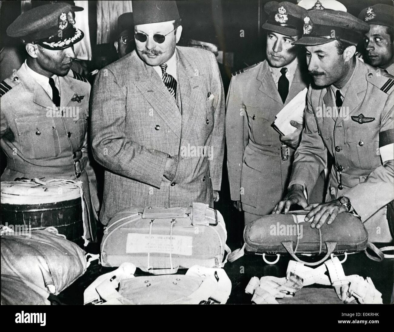 Apr. 04, 1947 - King Farouk Attends Egyptian Air Force Festival In Cairo Royalty And The Equipment: King Farouk of Egypt seen as he inspects some of the equipment when he attended the Egyptian Royal Air Force Festival in Cairo, recently. A display of low flying was a feature of the festival. Stock Photo
