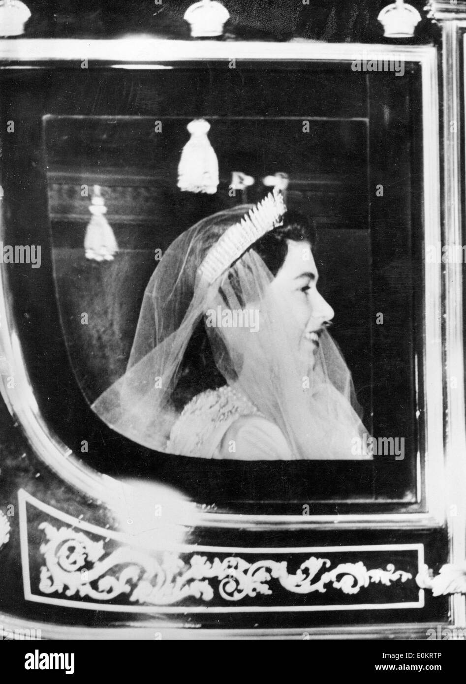 Queen Elizabeth II on her way to her wedding Stock Photo