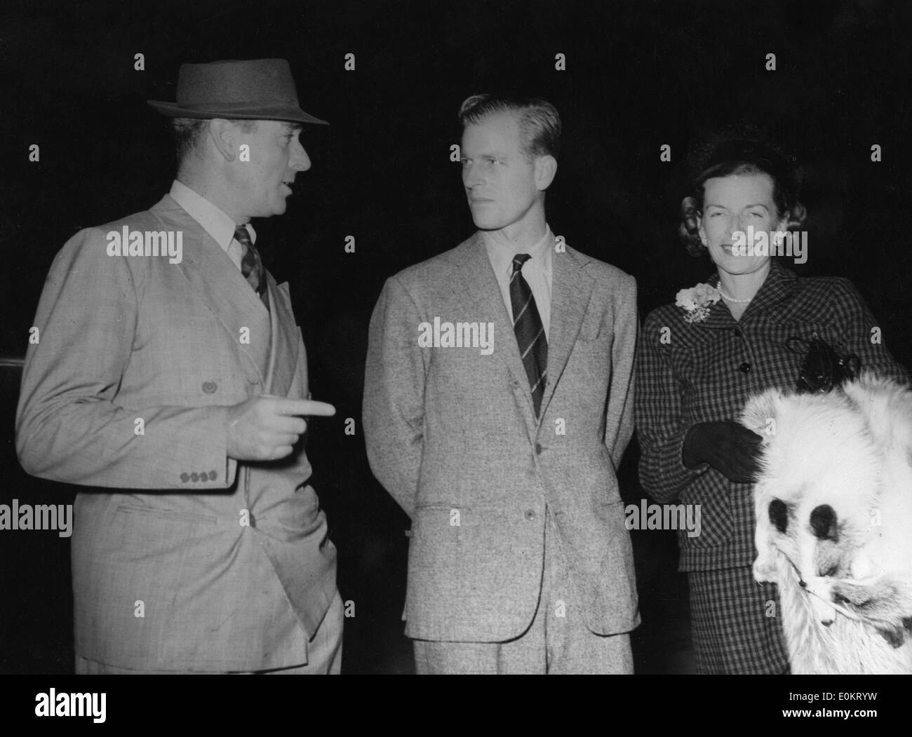 Oct. 18, 1949 - Malta - PRINCE PHILIP, Duke of Edinburgh arrives in Malta with his moth Lady MOUNTBATTEN to take up a naval appointment. They are greeted by Lord LOUIS MOUNTBATTEN. Stock Photo