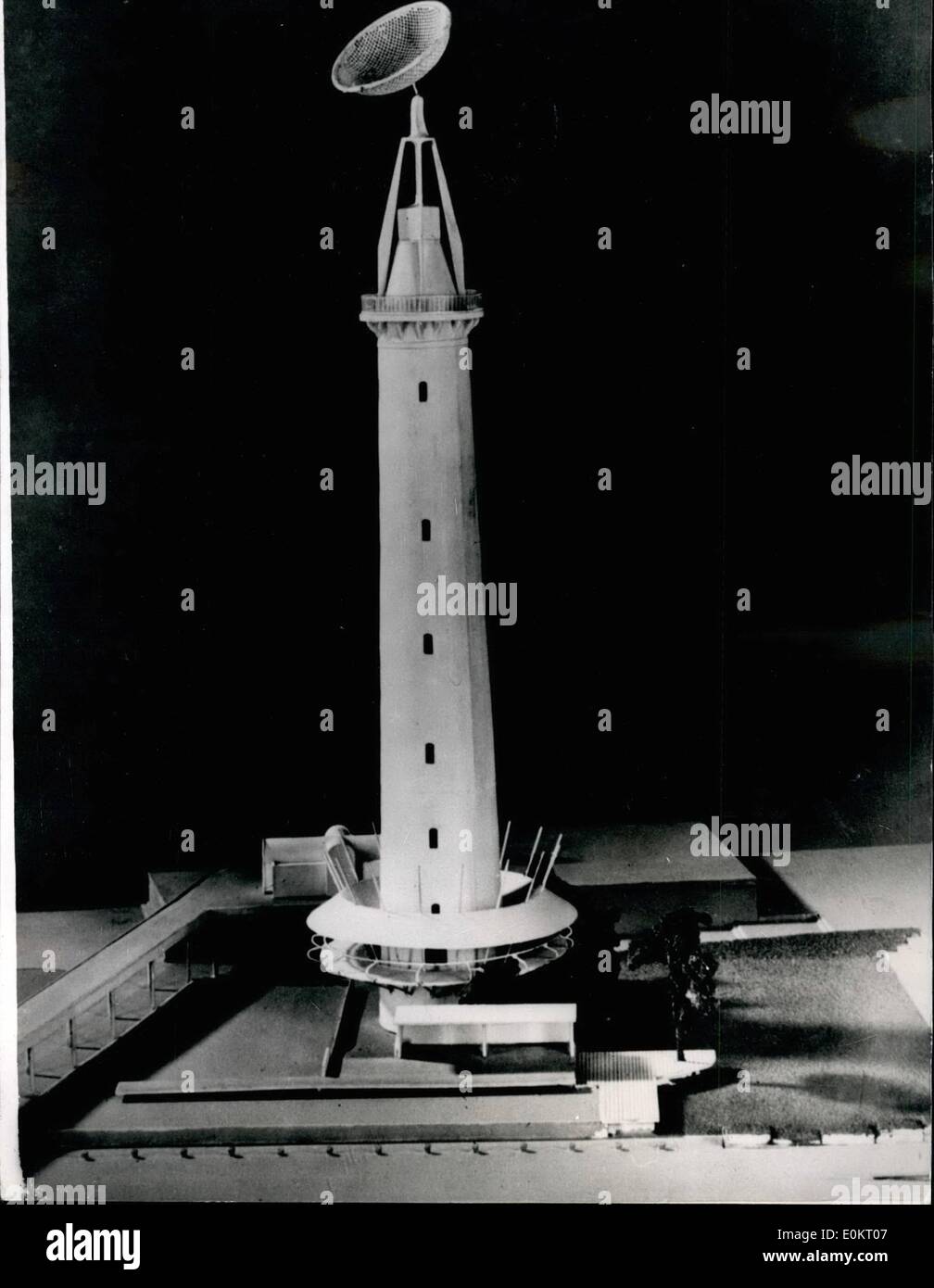 Nov. 11, 1949 - Things To Come With The 1951 Festival Of Britain Model Of Proposed Treatment For The Shot Tower: Visitors to the 1951 Festival of Britain on South Bank of the Thames will be able to signal the moon. The shot tower - famous London landmarks built for making lead short by dropping molten metal into water - is to be fitted with a ''radio telescope''. Through this visitors will be able to see - and hear - radio waves from the Universe,. The radio telescope will be operated by remote control from another part of the exhibition. All the visitors will have to do is press a button Stock Photo