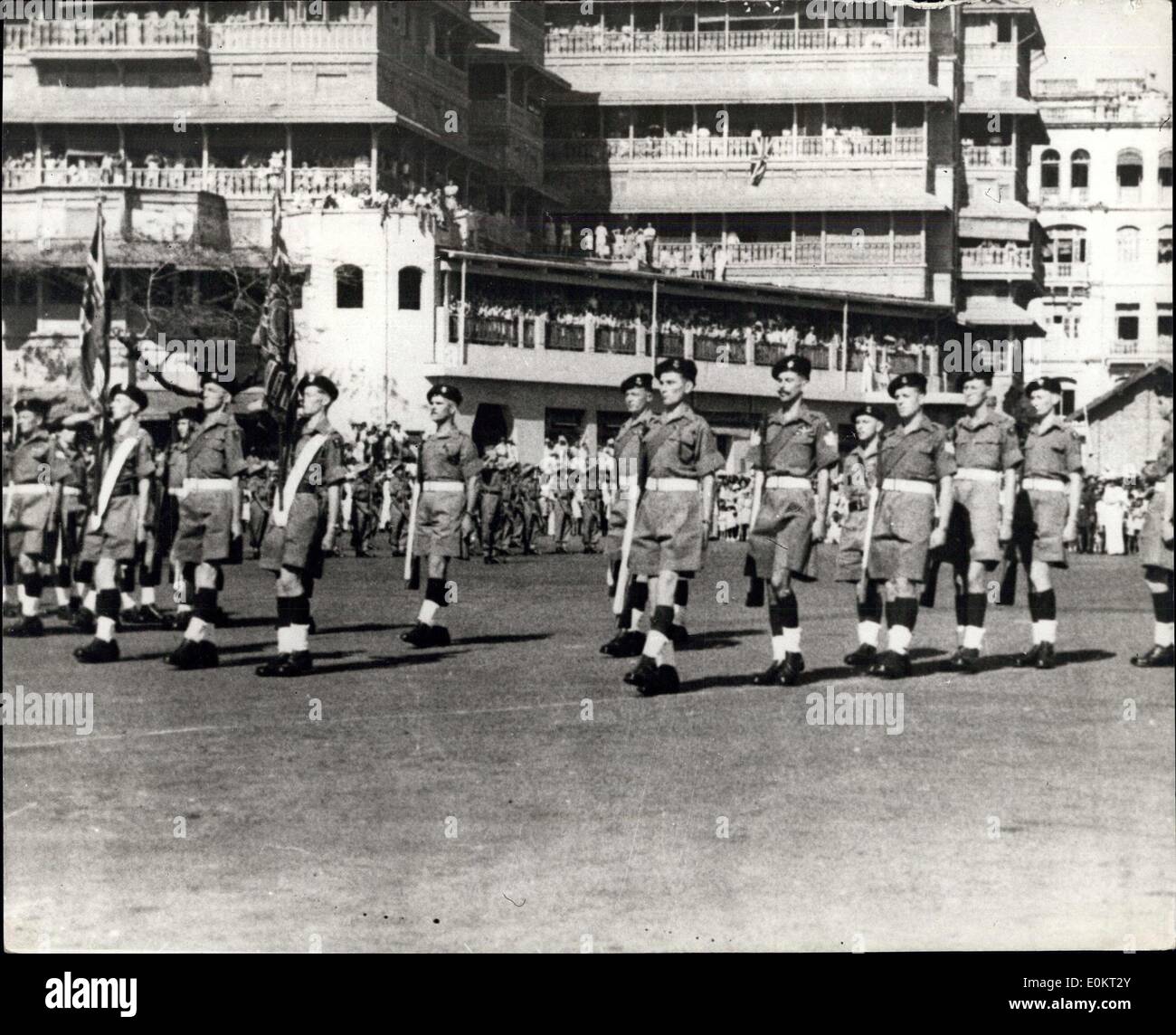 Mar. 04, 1948 - India's Farewell  British Army: With Bands, Banners and ''Auld Lang Syne,'' India gave a ceremonisl farewell to the British Army. When men of the Battalion of the Somerset light Infantry embarked for Britain in the 22,000-ton Express of Australia last Saturaday. Crowds of Indians standing 20 to 30 deep Cheered,  and  as 56 officers and men of the battalion formed a colours escort and paraded before guards of honour provided by crash Indian Army and Navy units before embarking at the 83-foot high Gateway of India dominating Bombay Harbour Stock Photo