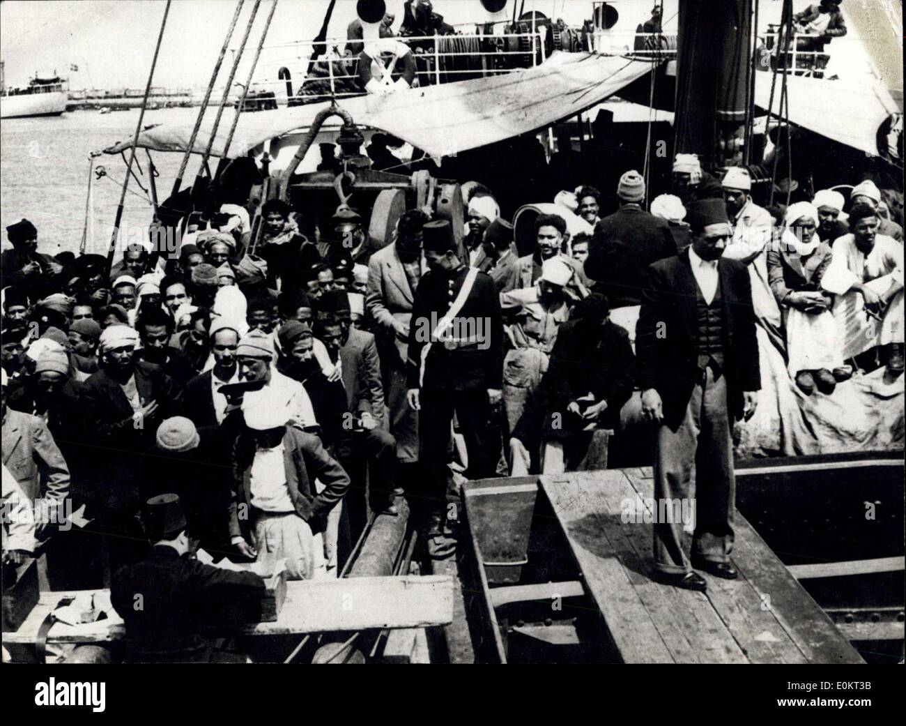 May 03, 1948 - Refugees From Haifa - 700 Refuges from Haifa Recently Arrived at Port Said, where the Egyption Government took all necessary steps to feed and provide accomodation for the fleeing mass - Keystone Photo Shows - Refuges Aboard their ship prior to disembarking at Port Said, after Fleeing from Haifa. Stock Photo