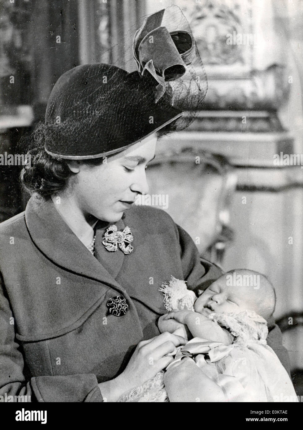 Queen Elizabeth II with baby Prince Charles Stock Photo