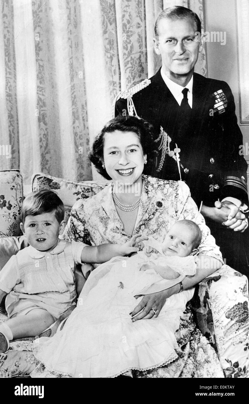 Queen Elizabeth II and Prince Philip with their children Stock Photo
