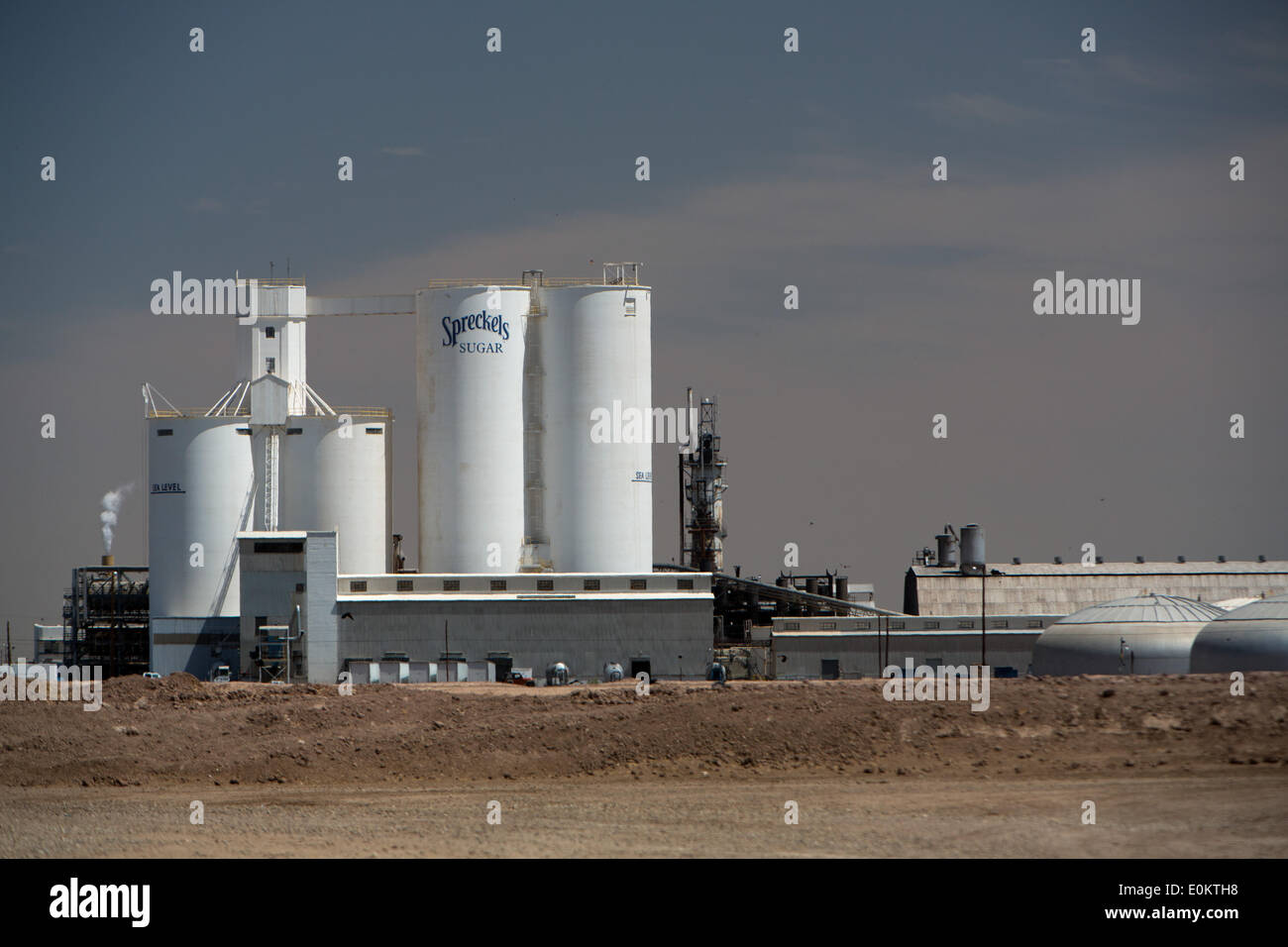 Spreckels Sugar refinery in Brawley in Imperial County, in April 2014. Close to Brawley is the Brawley Seismic Zone (BSZ) that connects the San Andreas fault and Imperial fault. Stock Photo