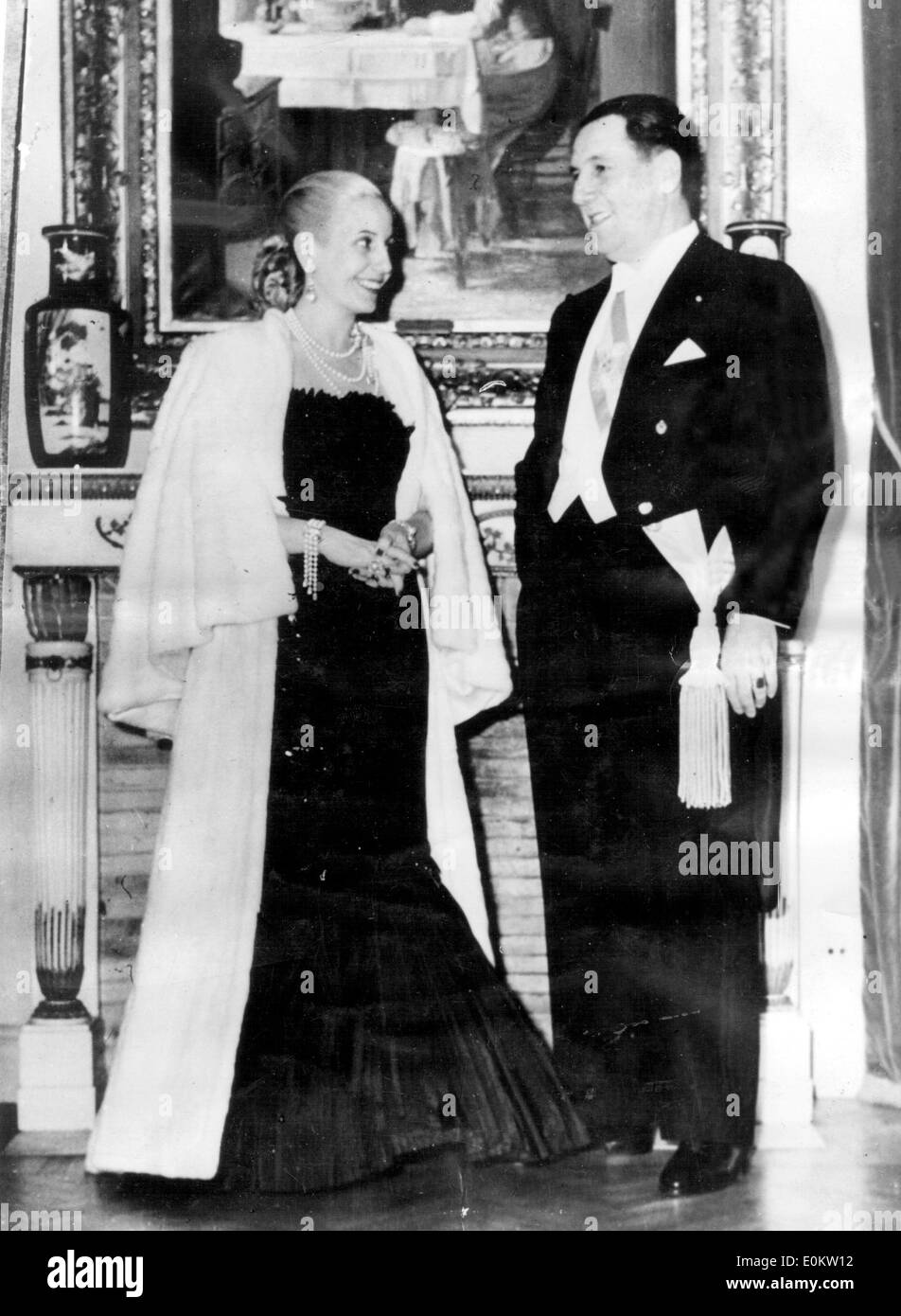 President Juan Peron and his wife Evita going to the theatre Stock Photo