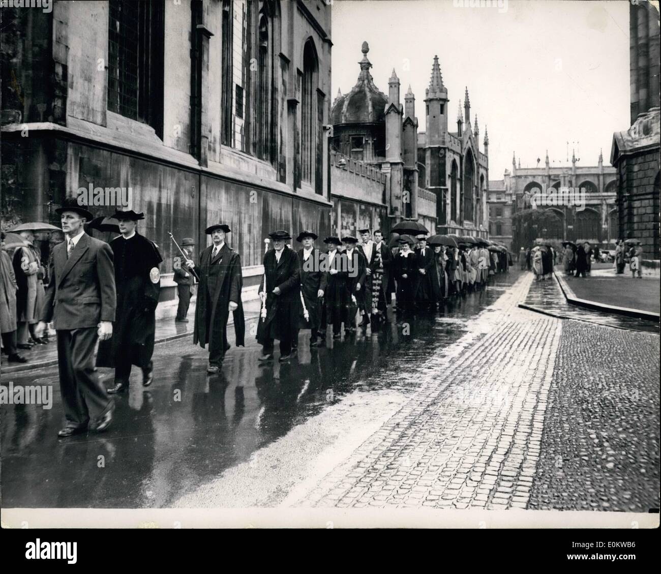 May 05, 1950 - Honorary Degrees at Oxford University. Keystone Photo Shows: The procession to the Encaenia at Oxford today for the presentation of Honorary Degrees of Dr. Civil Law (on Mr. J.W. Davis, ex U.S. Ambassador to London; and Dr. J.F. Mountford Vice Chancellor of Liverpool University) and Degrees of Dr. of Letters on Mr. Walter de La Mare the poet and Mr. R.H. Tawney Hon. Fellow of Balliol. Stock Photo
