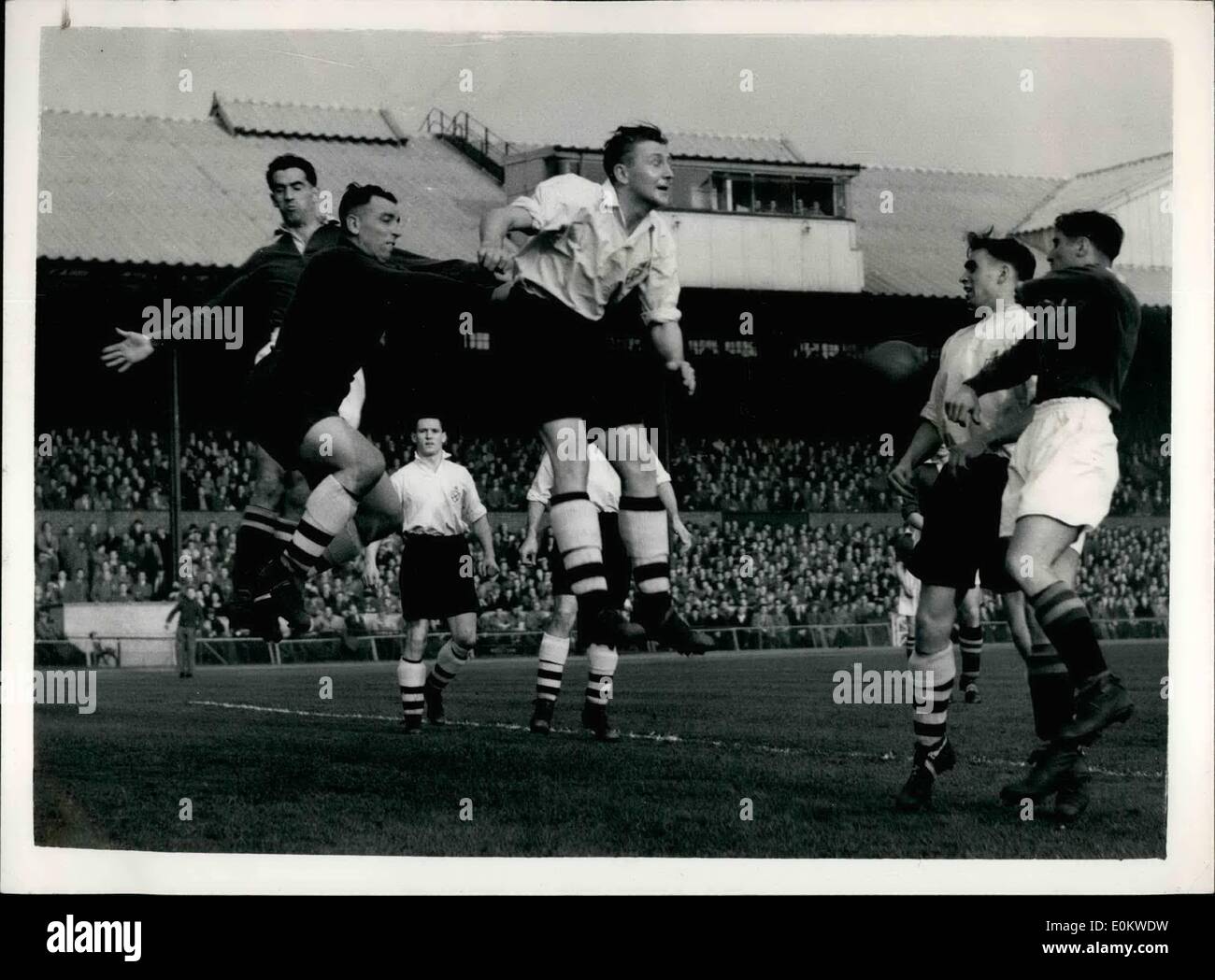 Oct. 10, 1951 - Chelsea versus Bolton Wanderers.. Photo shows Hanson the Bolton Goealkeeper makes a save - during the Chelsea versus Bolton Wanderers Match at Stanford bridge this afternoon. Stock Photo