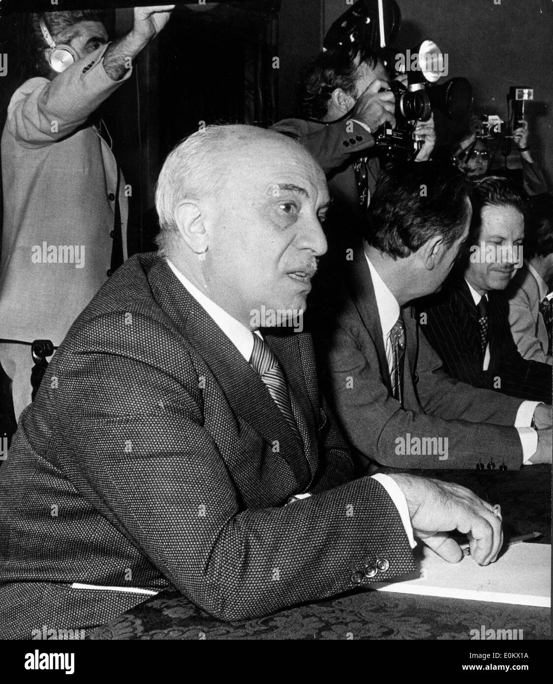 Prime Minister Amintore Fanfani at cabinet meeting Stock Photo - Alamy