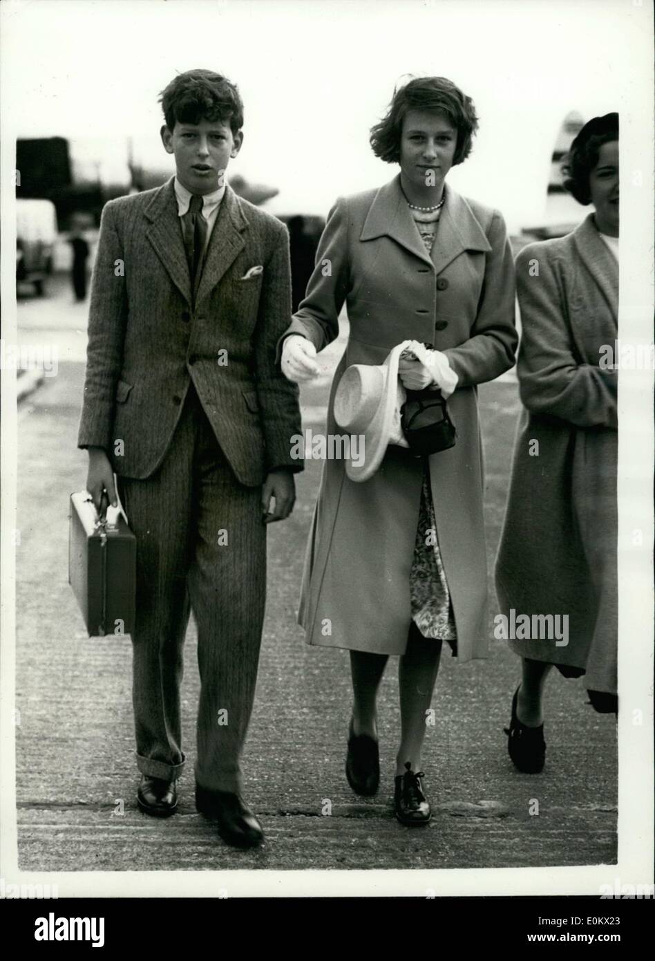 Aug. 08, 1950 - The children of the Duchess of Kent were among the passengers arriving at London Airport this afternoon from Jersey. Photo Shows: Prince Edward the Duke of Kent and his sister Princess Alexandra on arrival at London Airport this afternoon. Stock Photo