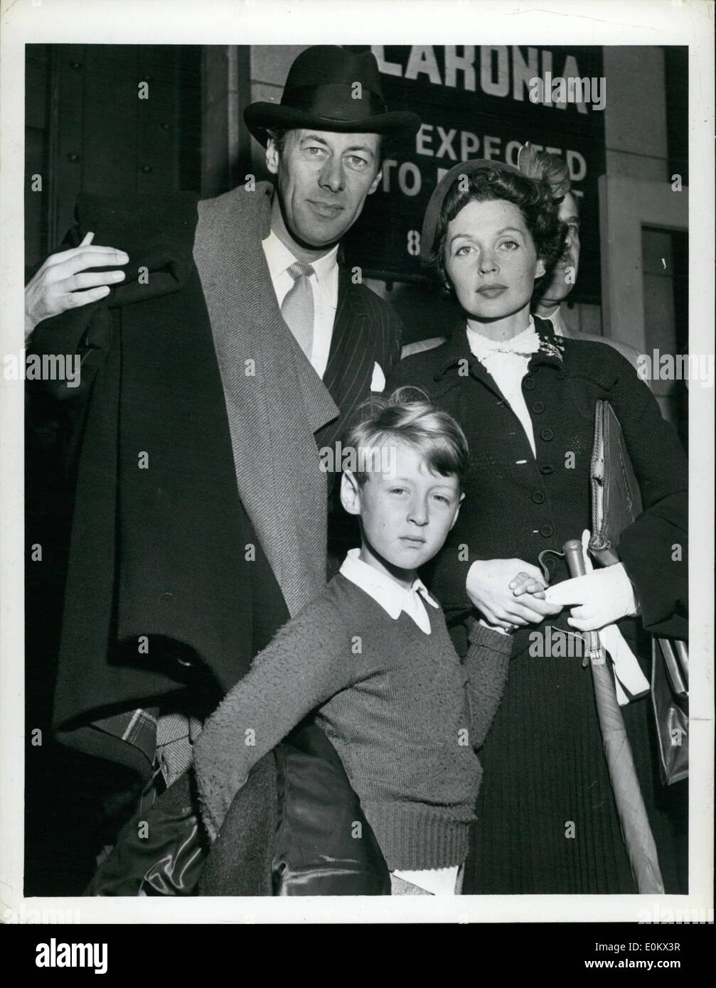 Sep. 09, 1950 - Rex Harrison's arrive: NYC; Pictured on their arrival in New York are Rex Harrison, his wife, Lily Palmer and their son, Carey. They arrived aboard the Queen Mary. Stock Photo