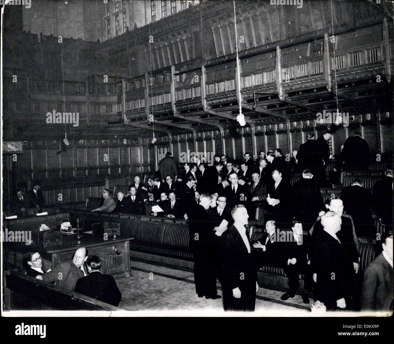 Oct. 30, 1950 - Scene Inside The House Of Commons Before Opening Of The New Chamber. Historic Photograph: This historic photograph shows the Chamber of the new House of Commons - with members in their seats - prior to the official ceremony of opening the new House of Commons by H.M. The King. The opportunity of making a similar photograph has not occurred before and may never occur again. The occasion was the scramble to reserve seats after the Sergeant at Arms had unlocked the door at 8. a.m. this morning in readiness for the ceremonies Stock Photo