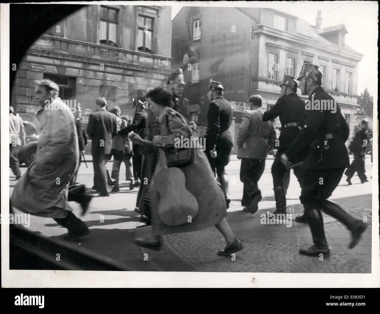 May 05, 1952 - Riots in Essen - following a demonstration prohibited by the Government. 12 May 1952 On Sunday, May 11th, 1952, big riots took place in Essen, western Germany, between hundreds of communist - ruled ''Free German Youth'' - organization (F.D.J.) and indigenous police-forces. One person was killed, two other suffered serious injuries, while many others were slightly injured. Approximately 100 persons were detained by the police. The official police-reports reads that approximately 30 Stock Photo