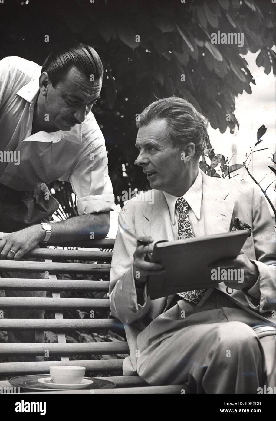 American Author Aldous Huxley meeting with editor Arnoldo Mondadori Stock Photo