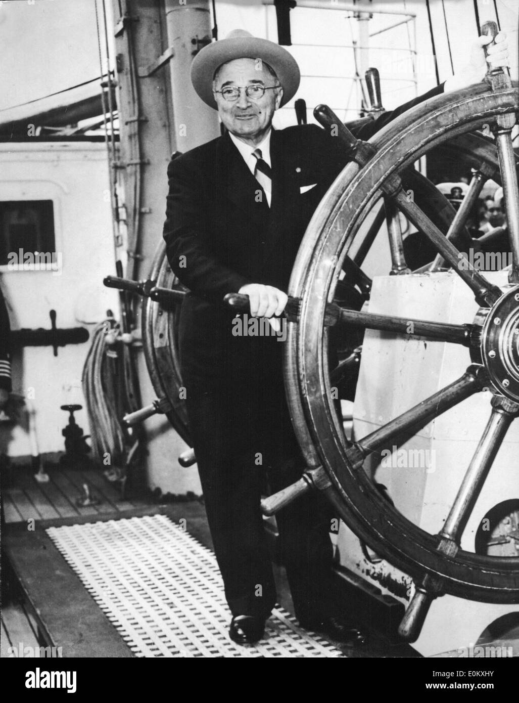 President Truman on board the U.S. Coast Guard ship the 'Eagle' Stock Photo