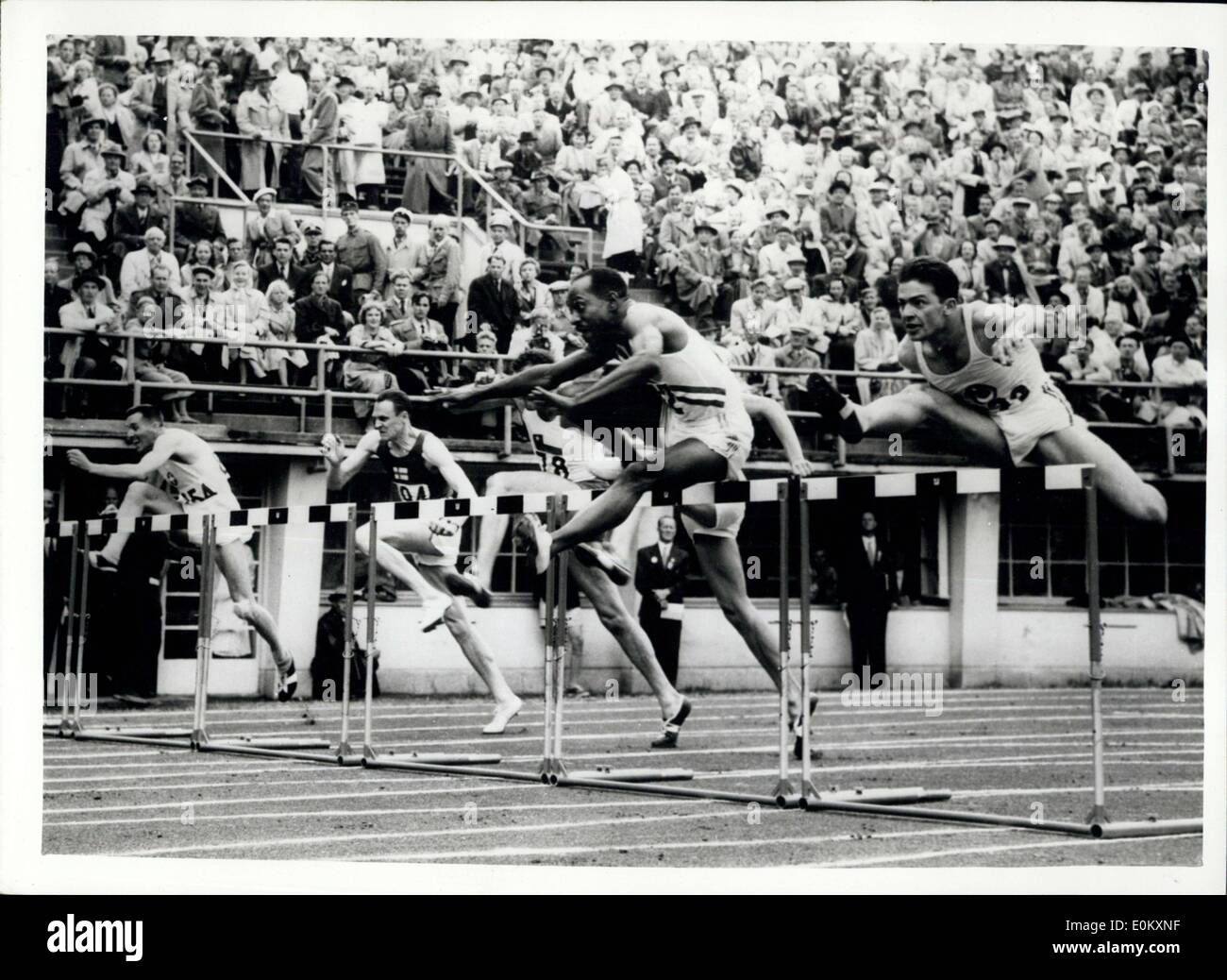 Jul. 24, 1952 110 Metres Hurdles Heats .. Photo Shows The finish of