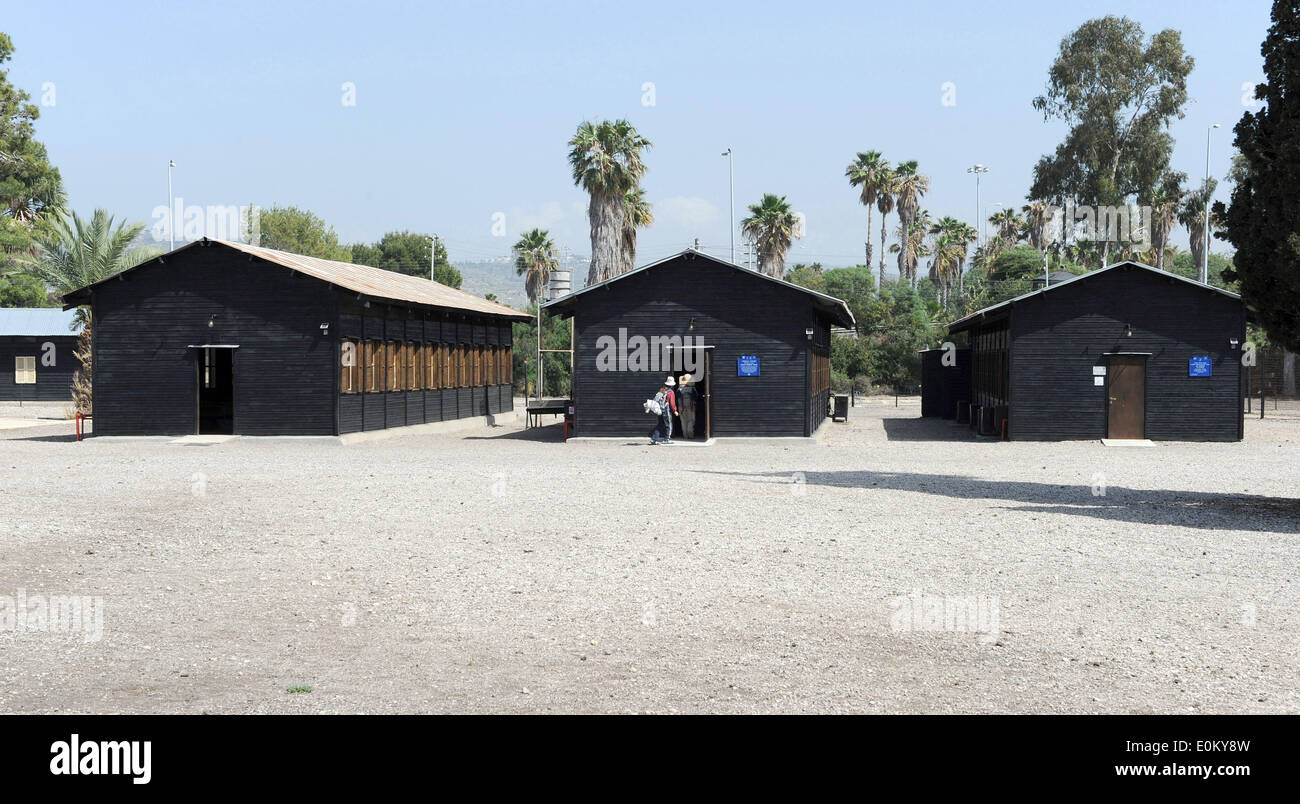 The photo from 08.04.2014 shows three restored accommodation barracks at the site of Atlit Immigrants Detention Camp (Ha'apola Museum) in Haifa/Israel. From 1939 to 1948 the Camp served as a detention center for illegal Jewish immigrants. Stock Photo