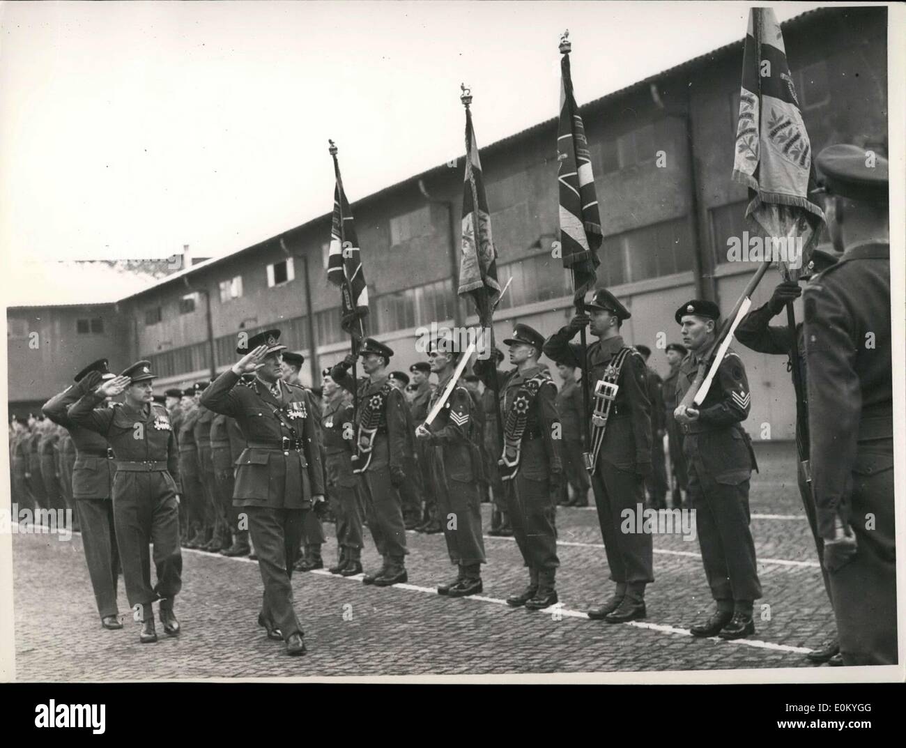 Nov. 26, 1952 - The Yorkshire regiment, seen here, left Berlin for Malaysia in order to fight insurgents in the forests. Pictured is their last review before they left. Commanding Officer General Major Coleman greets the regiment. Stock Photo