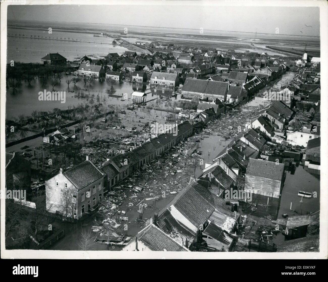 Feb. 02, 1953 - Latest pictures of the Flood Devastation in Holland : Photo shows The scene of devastation in the village of stellendam which is a ghost village completely evacuated. It is on the island of George overlakkee. Stock Photo