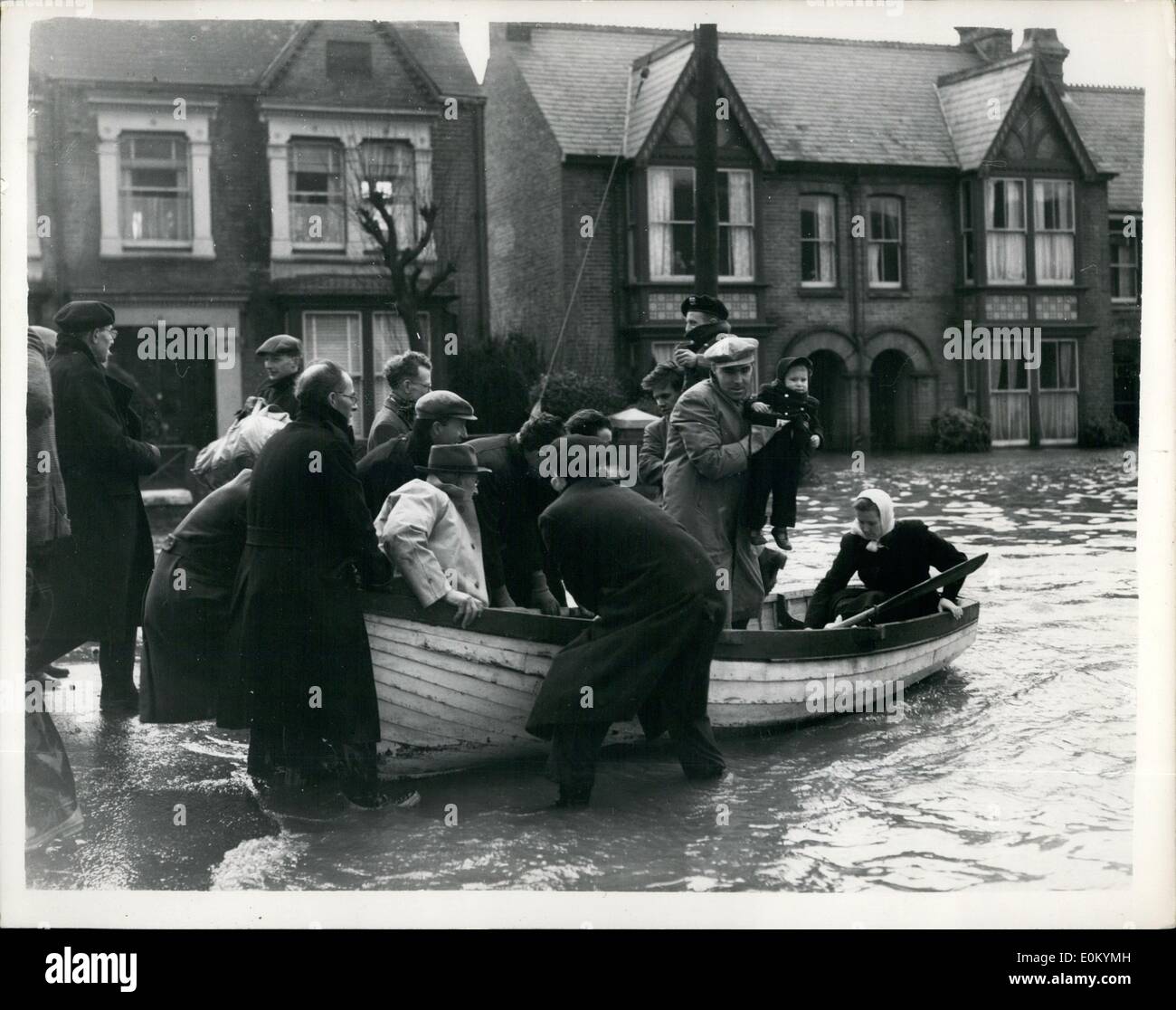 Feb. 02, 1953 - Floods Along the Kenneth Coast Rowing Boats Rescue Victims At Whitstable: Photo shows The scene as flood victims are rescued by rowing boat - during the high master at Whitstable, Kent. Stock Photo