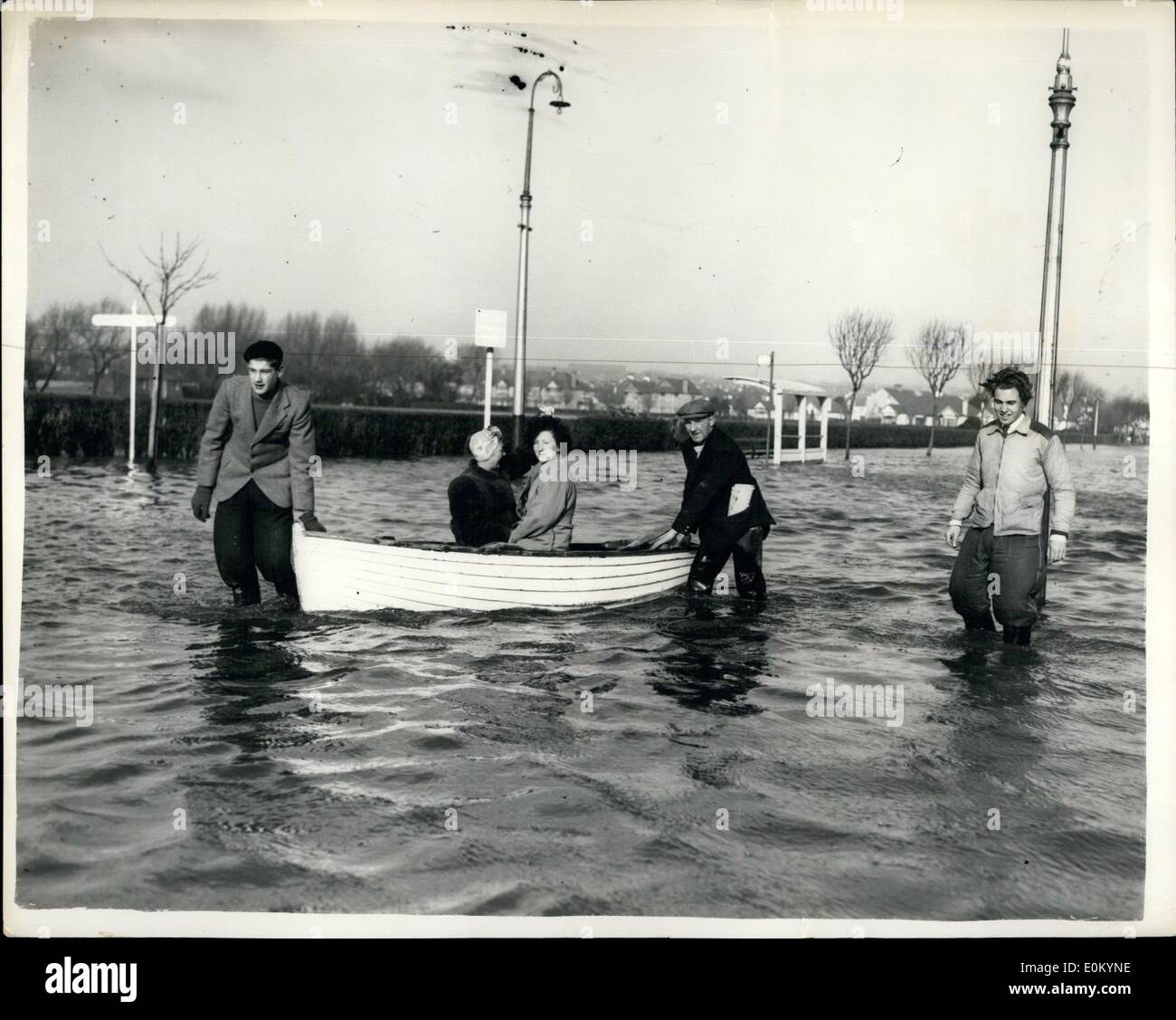 Feb. 02, 1953 - FLOOD DAMAGE AT SOUTHEND. HOTO SHOWS:- Boats were used in the flooded streets of Southend today - wher Stock Photo