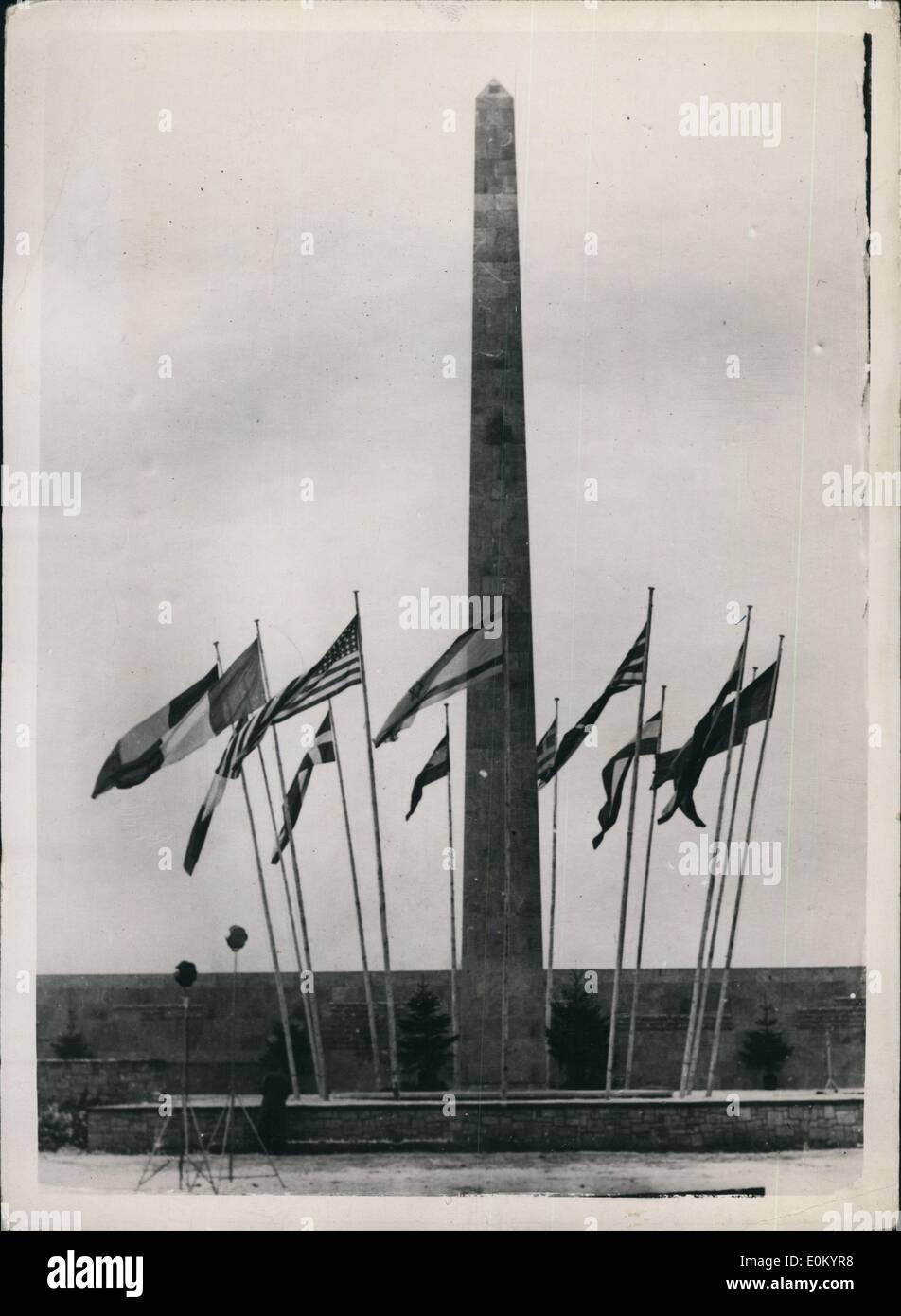 Dec. 12, 1952 - Monument To The Victims At Belsen. Memory Of The Nazi Horrors: In the presence of the Federal Republic President - Professor Heuss, the President of the World Jewish Congress Dr. Nahum Goldmann and Minister Kopf, Prime Minister of Lower Saxony, and delegates from all parts of the world - a Memorial was recently inaugurated at Belsen Concentration Camp in memory of the victims of the Belsen Horrors. Photo shows The memorial after it had been inaugurated at Belsen. Stock Photo