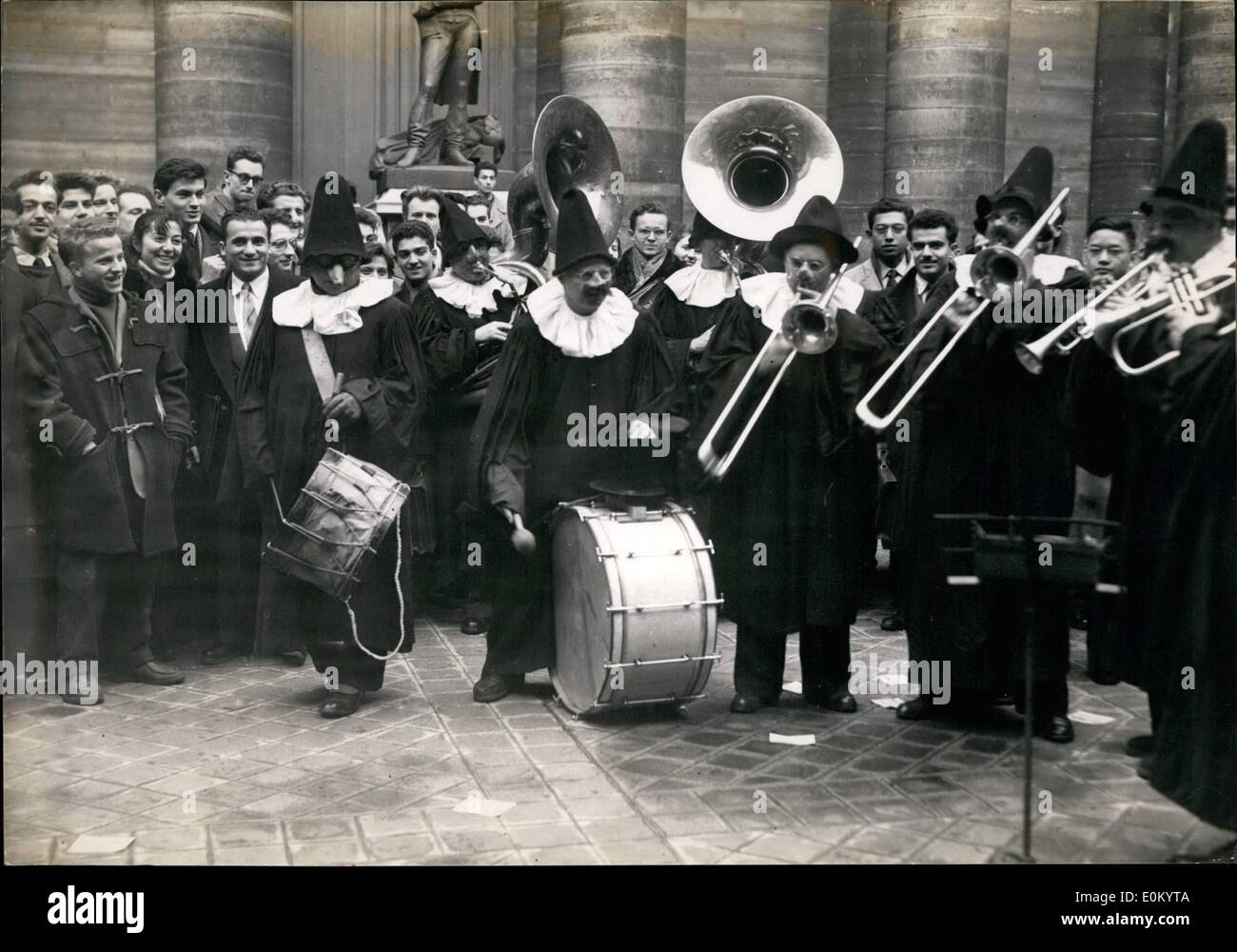 Dec. 12, 1952 - PARIS MEDICS IN ANNUAL FESTIVAL STUDENTS OF THE PARIS MEDICAL SCHOOL DISGUISED AS MOLIERE'S MUSICIANS, GIVE A CONCERTE DURING THE ANNUALFESTIVAL OF THE PARIS MEDICAL SCHOOL. Stock Photo
