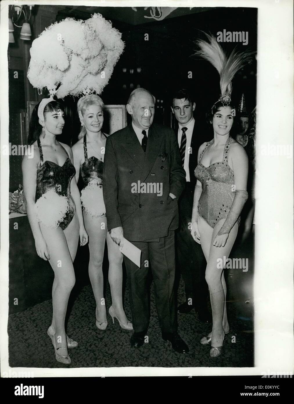 Dec. 12, 1952 - Monty goes to the circus: Big opening night of Bertram Mills. Field Marshal Lord Montgomery along with a number of other very well known personalities including the Lord Mayor of London Sir Ralph Perring went along last night to the opening performance of Britain's top Big Top Circus, Bertram Mills. Photo Shows: Monty amongst the girls at the circus yesterday. The girls all appearing in the show are from Hanover, Germany, they are left to right un the Morleys unicycle act Lotte and Renata Morles and Susan Saren, A trapeze artist. THM/Keystone Stock Photo