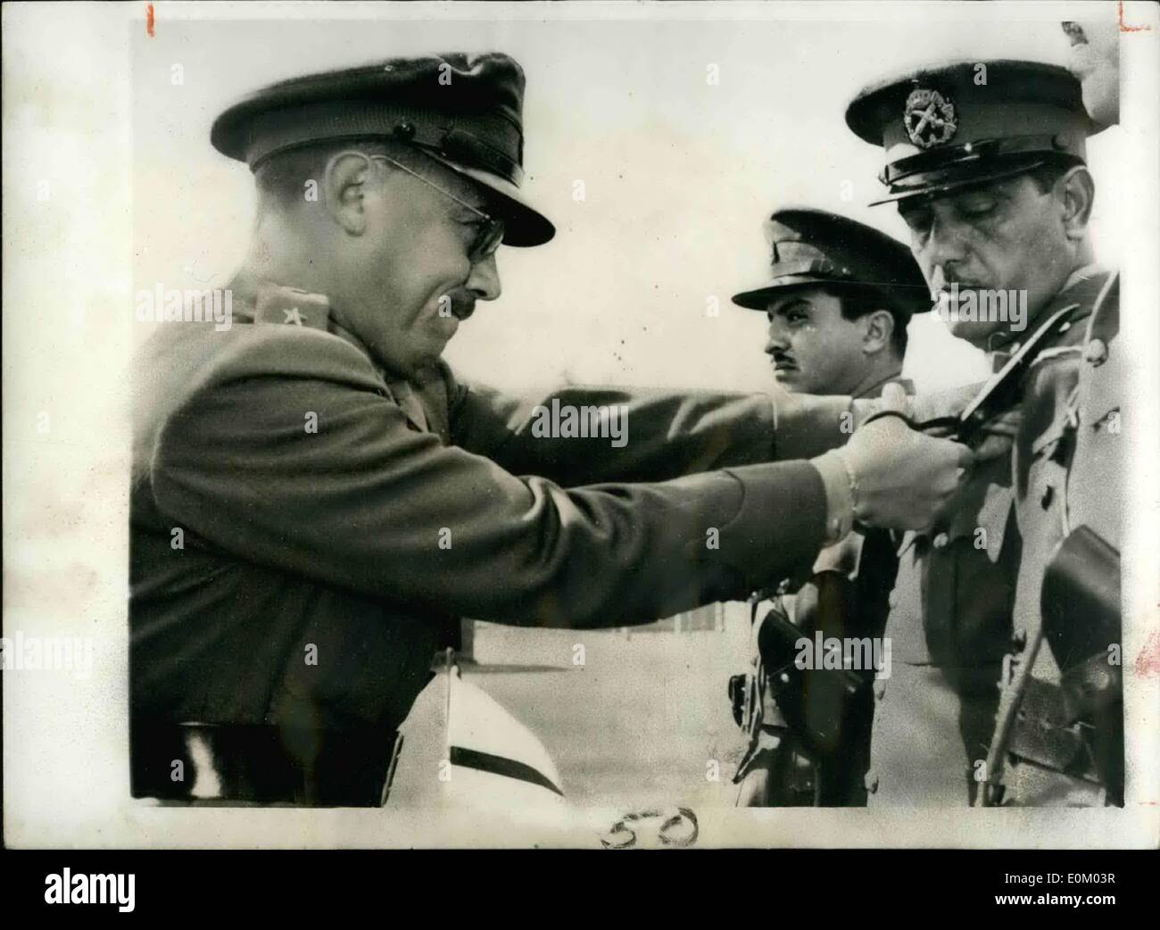 Feb. 02, 1953 - Egyptian General Striped Of His Rank - Medals Etc And Sentenced To Life Imprisonment: Th trial is just been concluded in Cadre of General Hussein Sorry Amer and Colonel El Sayed Farah. General Amer was sentenced to be stripped of his rank - medals etc. and to life imprisonment...Colonel Farah was acquitted. The charges were on destruction, anointing to revolt and trafficking in arms with Israel. General Amer was the icier whom ex-King Farouk tried to force last year into the presidency of the officers' Club at Cairo against the vote for General Naguib Stock Photo