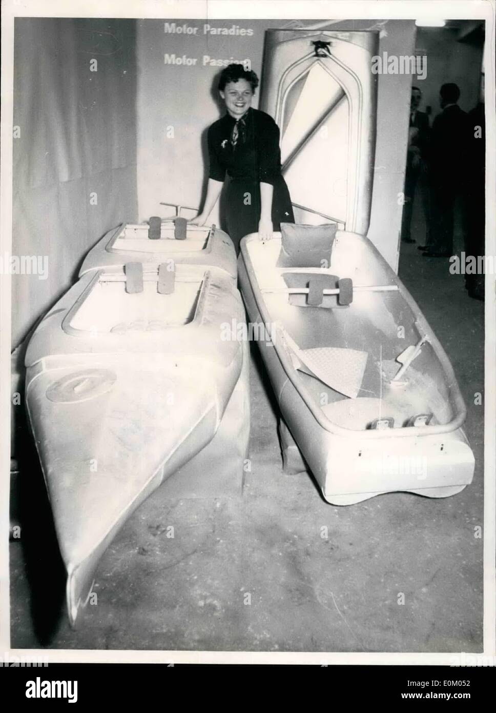 Feb. 02, 1953 - Ready to go in two minutes... are these aluminum boats. They are one and two-seaters, unsinkable, and weigh 27kg. They can be seen at the Frankfurt Spring Fair. Actress Claude Lange Walking in Trastevere, Rome Stock Photo
