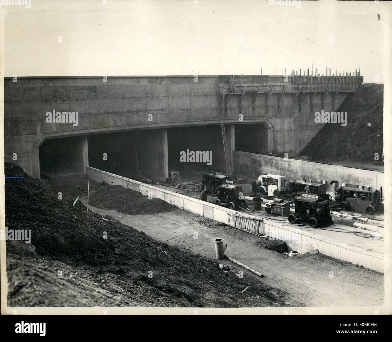 Feb. 02, 1953 - New Maintenance Base For London Airport: A new maintenance base provided for Boac by the Ministry of Civil Aviation, is under constructionist at London Airport, Photo Shows The Southerner end of the four lane tunnel from the Bath Road to the central terminal area under construction. Stock Photo