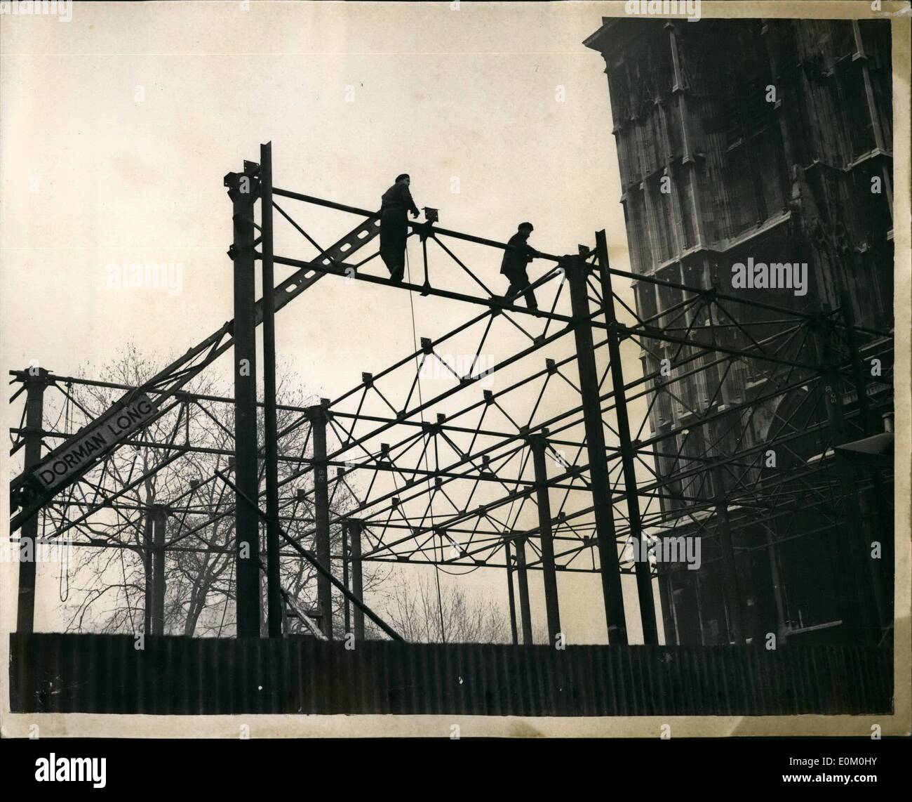 Jan. 01, 1953 - Building the Abbey Annexe for Coronation: Photo shows workmen seen erecting the framework of the new annexe at Westminster Abbey in preparation for the coronation, today. Stock Photo