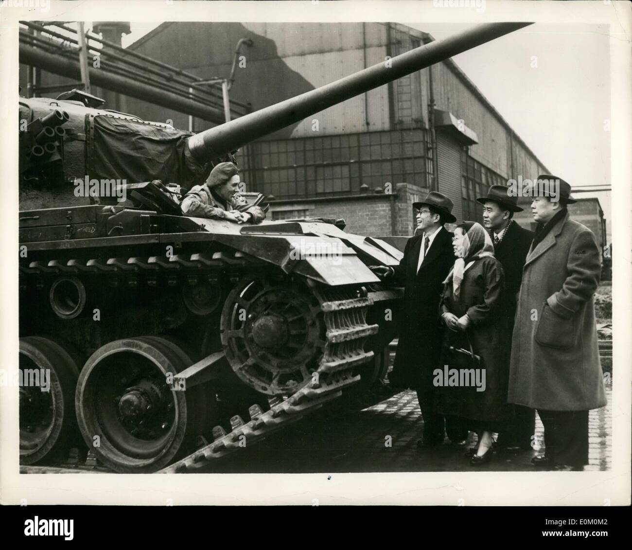 Feb. 02, 1953 - South ------ osee Tank That Puts Up Great Fight For Their Country The ------ ap of South Koreans visit to Britain since the start of --- war toured the Royal ordnance Works Near Leeds, from which Centurion tanks have gone to fight the reds in the homeland. The 50Ton Centurion,now standard throughout the British Army has been getting high praise from the Allies in Korea. under the Military Aid Program the U.S. has bought 500 of these tanks- the first foreign tank ever to win US order. Picture Above:- The South Koreans with test driver Donald Brooks. Tey are (left to right) Dr Stock Photo