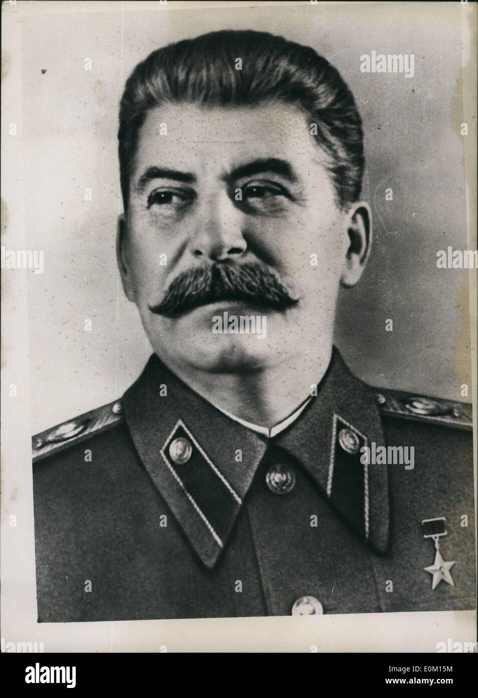 Mar. 03, 1953 - Marshal Stalin seriously ill at the Kremlin in Coma following stroke. Photo shows portrait Marshal Stalin who is reported to be in coma following a stroke at the Kremlin. Stock Photo