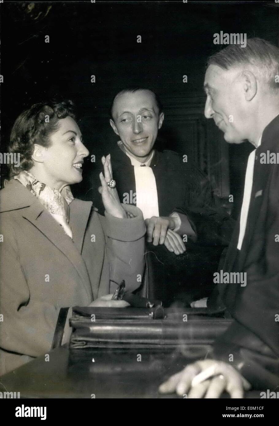 Mar. 03, 1953 - Film star sued for breach of contract.: Viviane Romane the famous French screen star is seen hare with her lawyer, me Macrice Garcon who had the task of proving that the breach of a film contract imputed to her client was none of her fault. Stock Photo