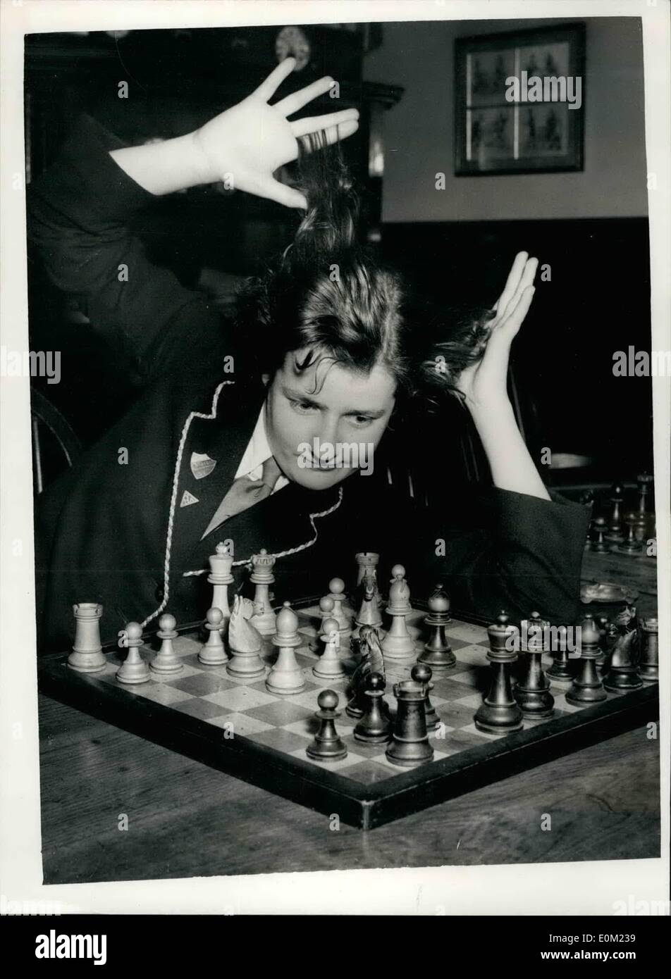 Lost in her game . Chess champions from every part of the world are  competing in the second annual Chess Congress which has opened at the Grand  Hotel , Margate . One