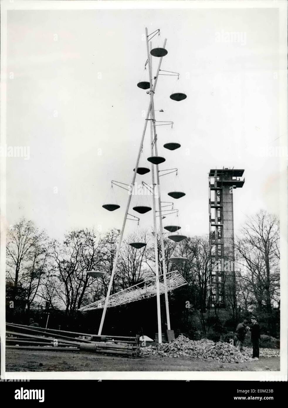 Apr. 04, 1953 - International Horticultural show in Hamburg: This curious flower-stand is in the limelight of all visitors on the international horticultural show which will be opened on April 30th in Hamburg, North-Germany. In these bowls hanging flowers will be planted. Stock Photo