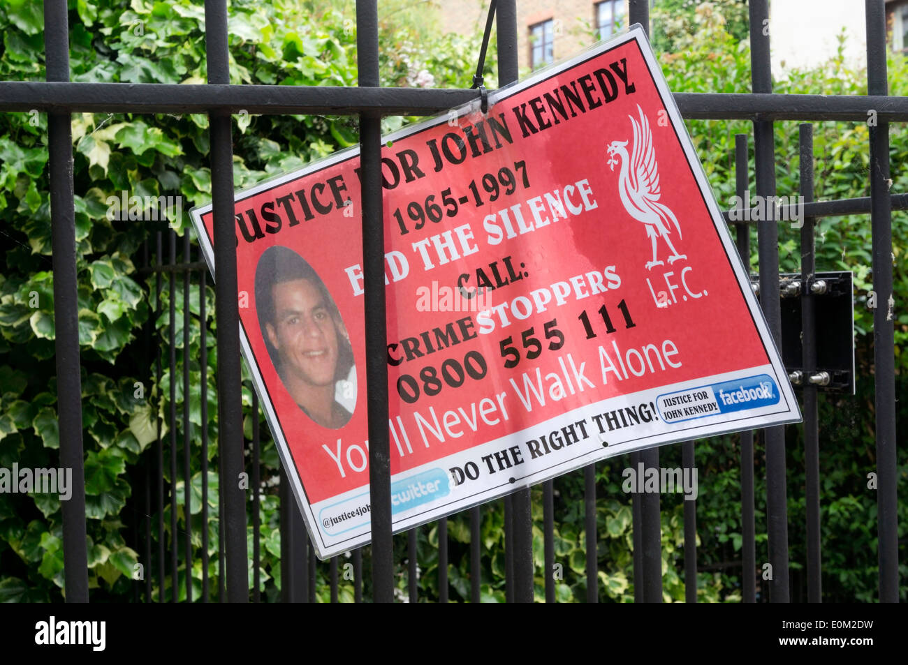 A poster appealing for witnesses to the killing of John Kennedy in East London in 1997. Stock Photo
