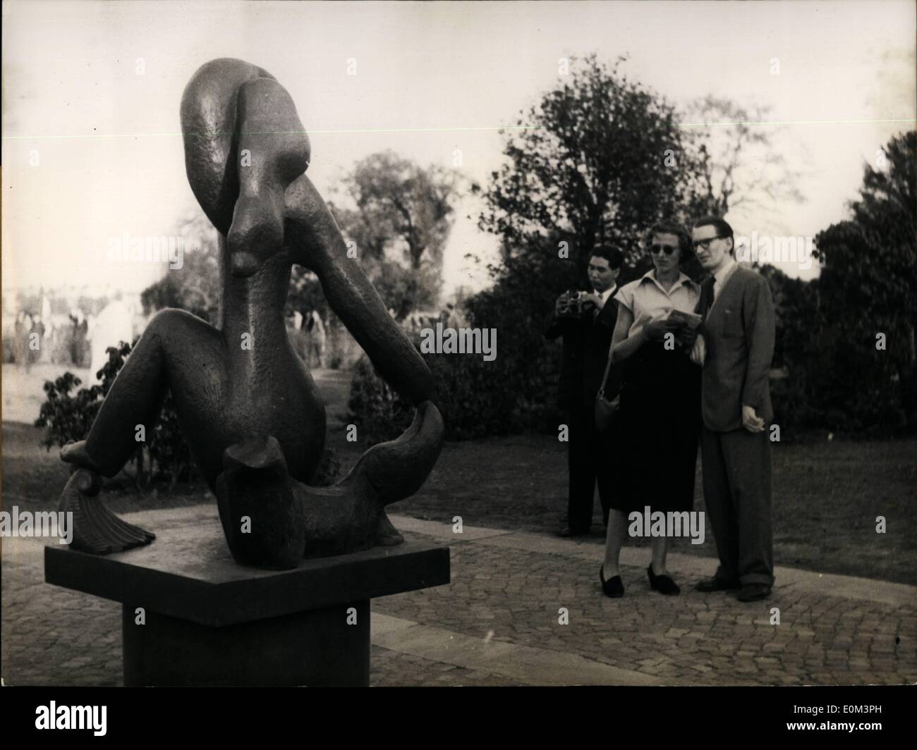 May 05, 1953 - Plastic Art Open Air Exhibition Hamburg 1953: In Hamburg's famous Alsterparkl takes place an International Exhibition of Plastic. Photo Shows ''Oxeanide'', a bronc-plastic designed by Henri Laurens. Stock Photo