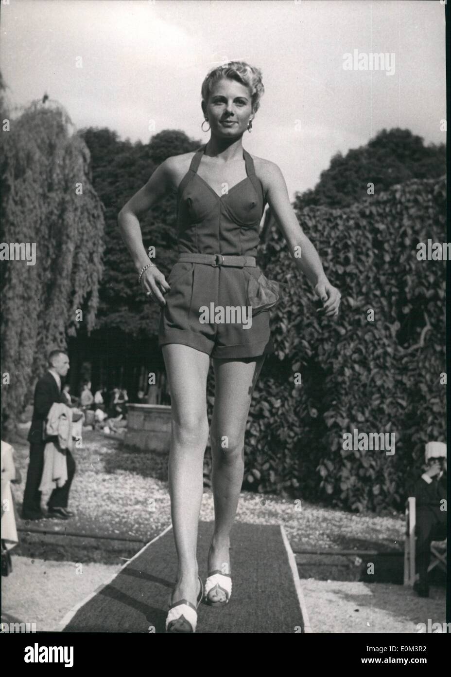 May 05, 1953 Paris Mannequins model beach fashion. one of the bathing