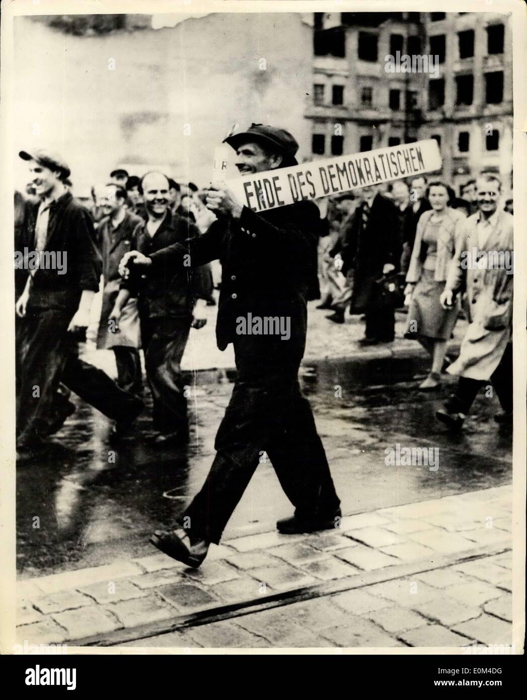 Jun. 19, 1953 - Riots And Demonstrations In East Berlin.. Workers In The Streets. Keystone Photo Shows:- Workers seen in the streets during the Riots and Demonstrations by 100,000 workers in East Berlin.. The Soviet Authorities declared Martial Law - and brought tanks into the city. Stock Photo