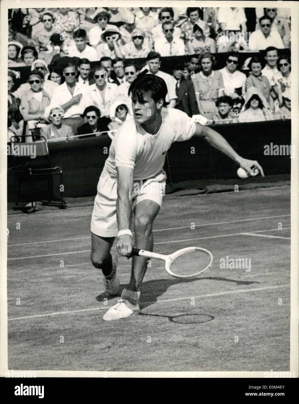 Jun. 26, 1953 - Wimbledon Tennis Tournament. Photo shows S. Davidson 8weden in action during his game with R.K. Wilson G.B. to Stock Photo