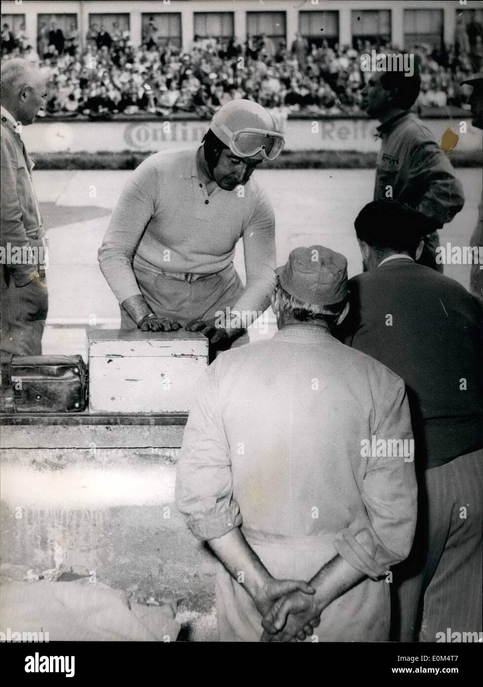 Aug. 08, 1953 - Famous Italian driver Alberto Ascari is pictured here at the Nuerburgring. Ministers Malraux and Maurice-Bokanowsky Leave Cabinet Meeting Stock Photo