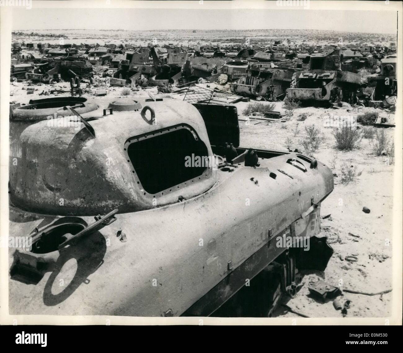 Aug. 08, 1953 - Nothing has been Moved since El Alamein days. The left - overs from war. After 11 years: For the best part of 11 years, a vast collection of tanks, burnt out in the desert fighting? is strewn in the Western Desert around Sidi Abdel Rahman relics of the desert war. Nothing has been moved and for year they have been the target for many a scrap hunting Arab. Stock Photo