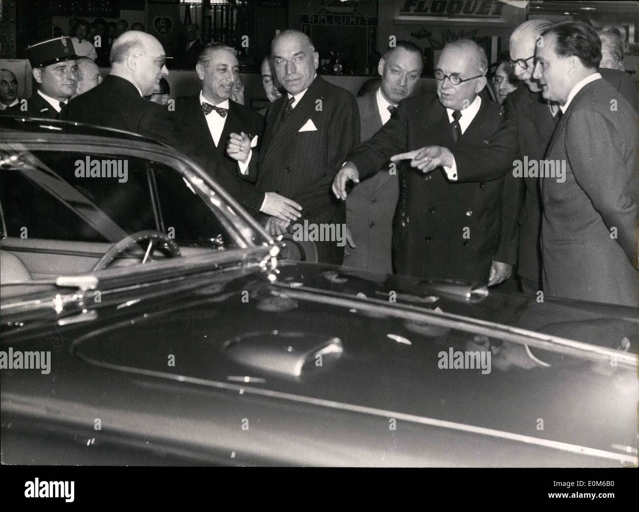 Oct. 10, 1953 - President auriol visits Paris motor show : president Vincent Auriol escorted, and M. Louvel, minister of industry, visits motor show which opened at the grand palais, Paris, yesterday. Stock Photo