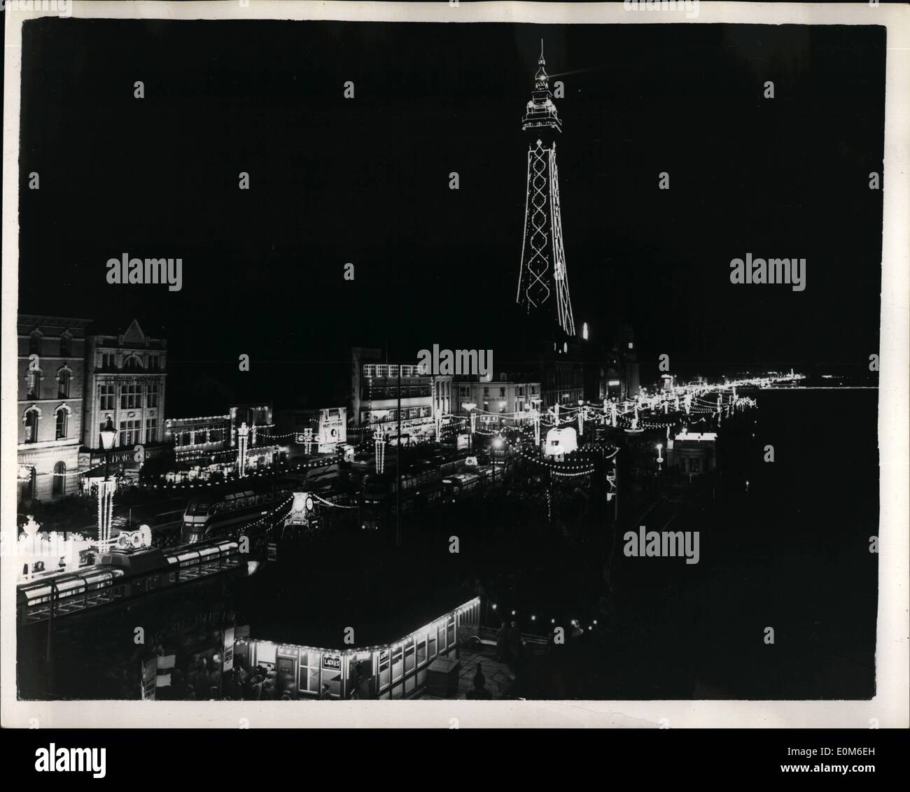 Sep. 09, 1953 - It Is All Lit-Up..is Blackpool: Photo Shows Looking along the front at Blackpool showing the illuminations along the Promenade - with the famous Blackpool Tower as the centre-piece. Stock Photo