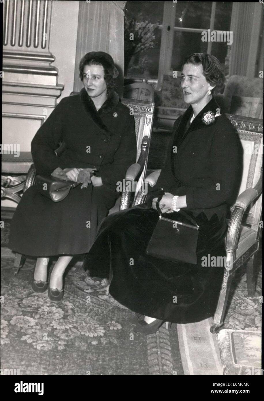 Oct. 20, 1953 - Princess Alexandra of Kent will spend several months in France where she will be the guest of the Count of Paris. During her stay in Paris, Princess Alexandra will study French and music. Picture: Princess Alexandra and the Duchess of Kent at the British Embassy. Stock Photo