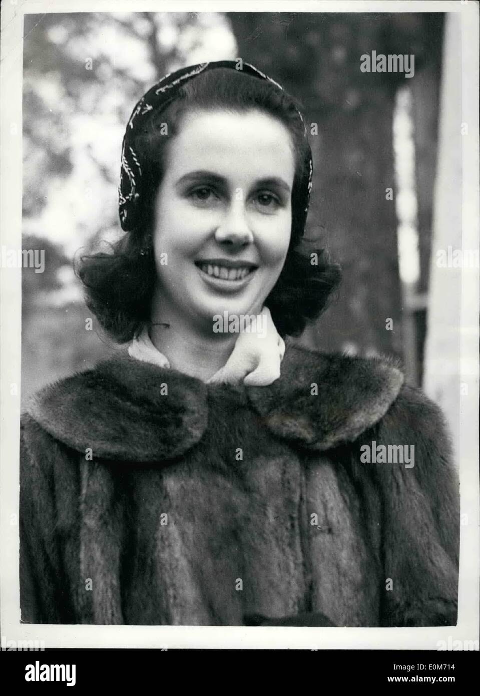 Nov. 11, 1953 - Wedding Rehearsal at St. Margaret's: Miss Teresa Fox-Strangways, 21 years old daughter of Lord and Lady Stravordale, who marries 23 year old Lord Galway, at St. Margaret's Westminster, tomorrow, went to a wedding rehearsal there this afternoon. Sh has seven child attendants, including Arabella, 3 year old daughter of Mr. And Mrs. Randolph Churchill. The three pages will wear uniforms as miniature life guards, the regiment to which Lord Galway belongs. Photo shows Tomorrow's bride, Miss Teresa Fox-Strangways photographed after the rehearsal at St. Margaret's today. Stock Photo
